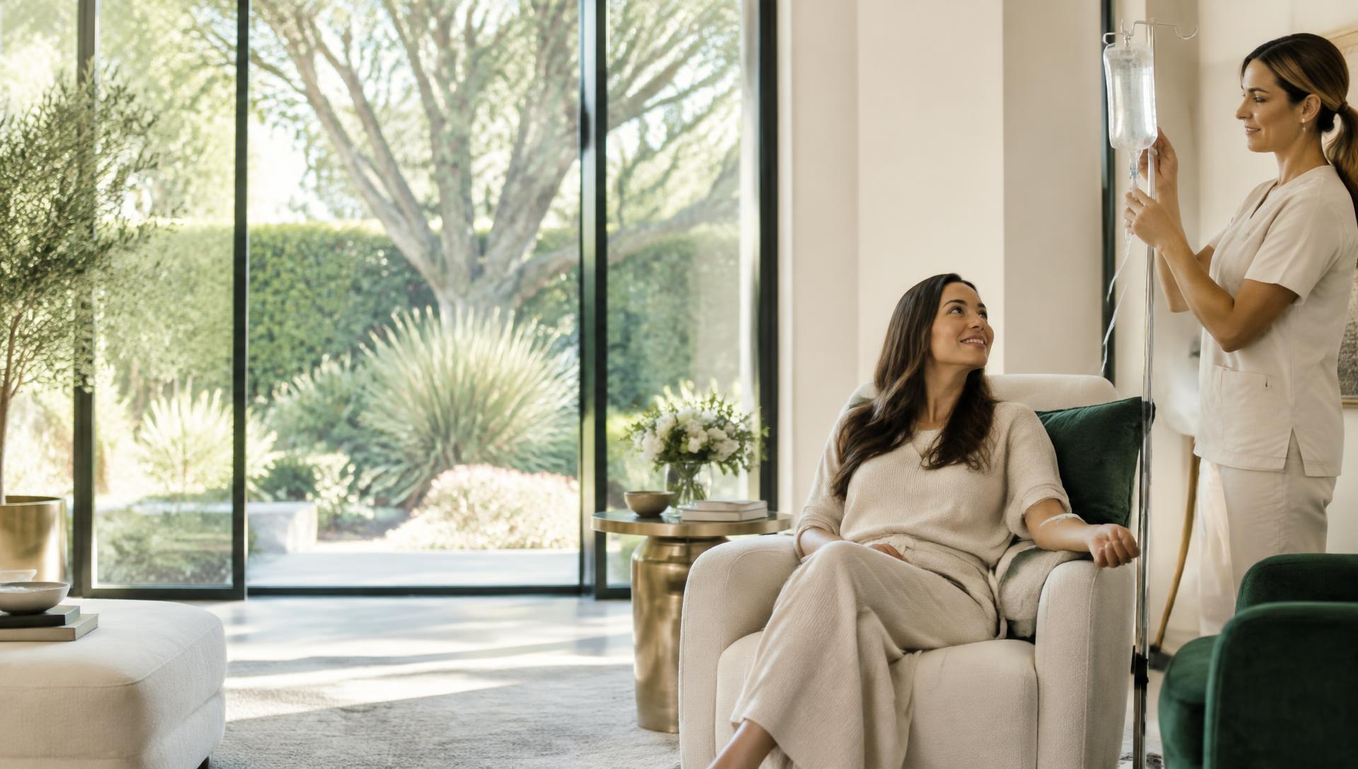 Personalized mobile IV care in a sunlit wellness lounge